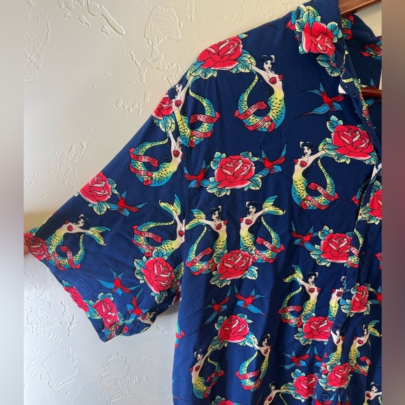 Thread Wave Hey There Sailor Shirt Mens Button Up Mermaid Pin Up Navy Medium - Picture 3 of 9